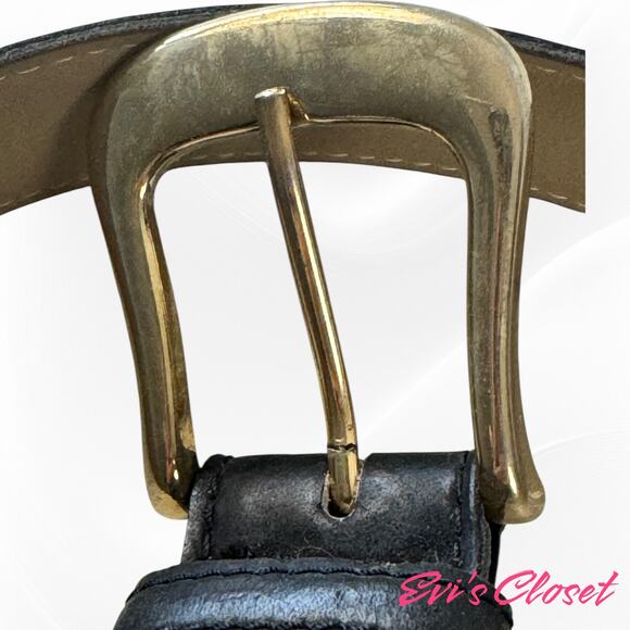 Black Belt Gold Buckle Split Cow Hide Bonded Lined Sz 36 - Picture 4 of 8